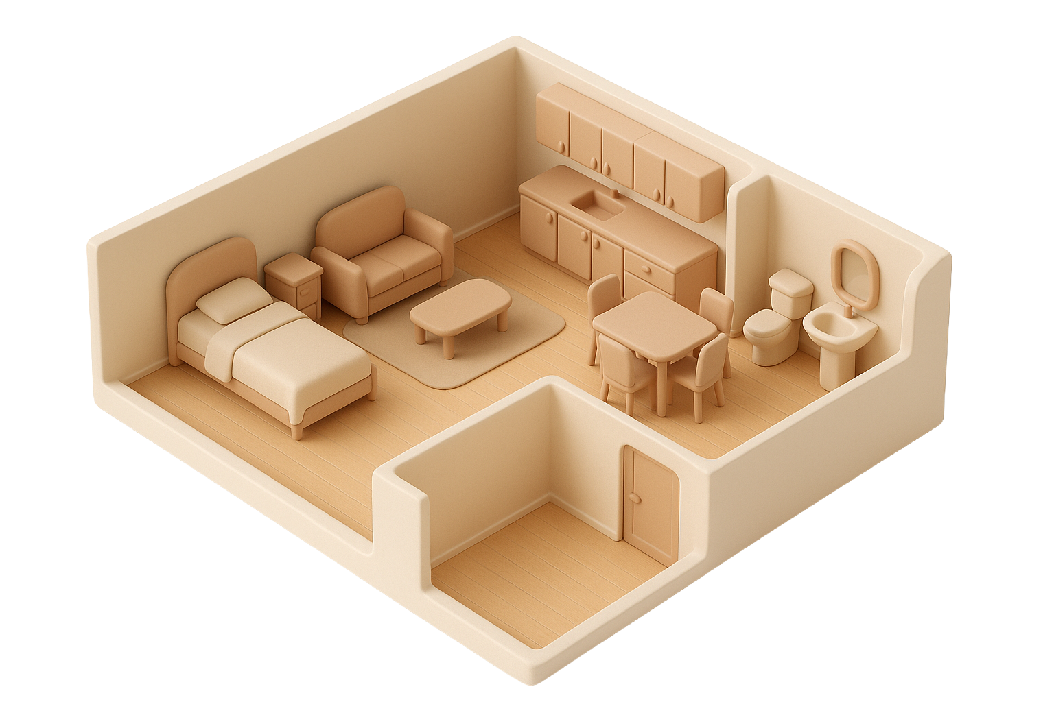 a model of a room with furniture