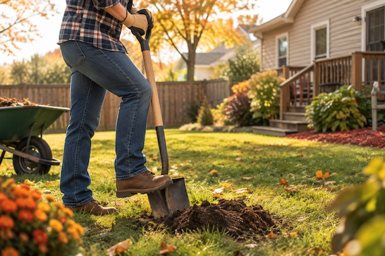 someone digging in their back yard with a shovel