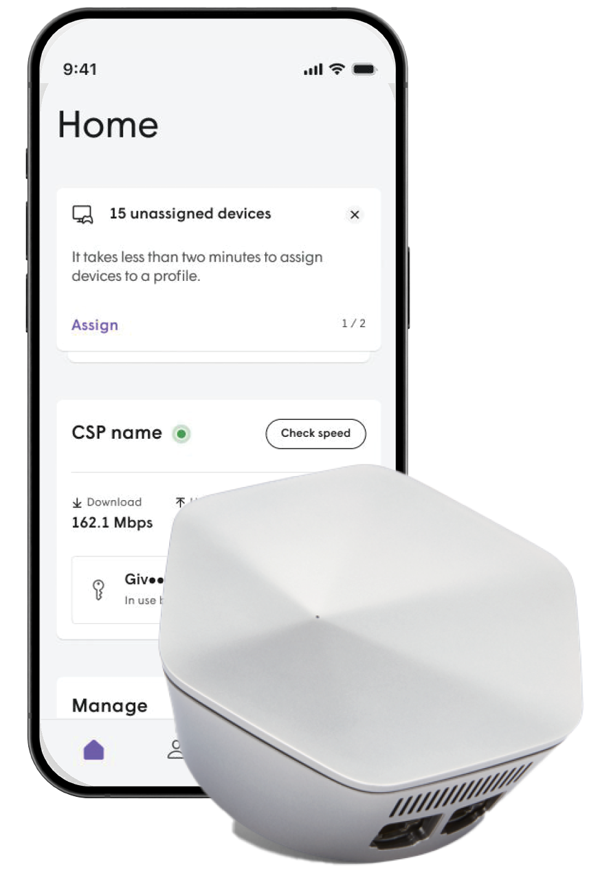 plume home app on a phone with a plume pod plume home app on a phone with a plume pod