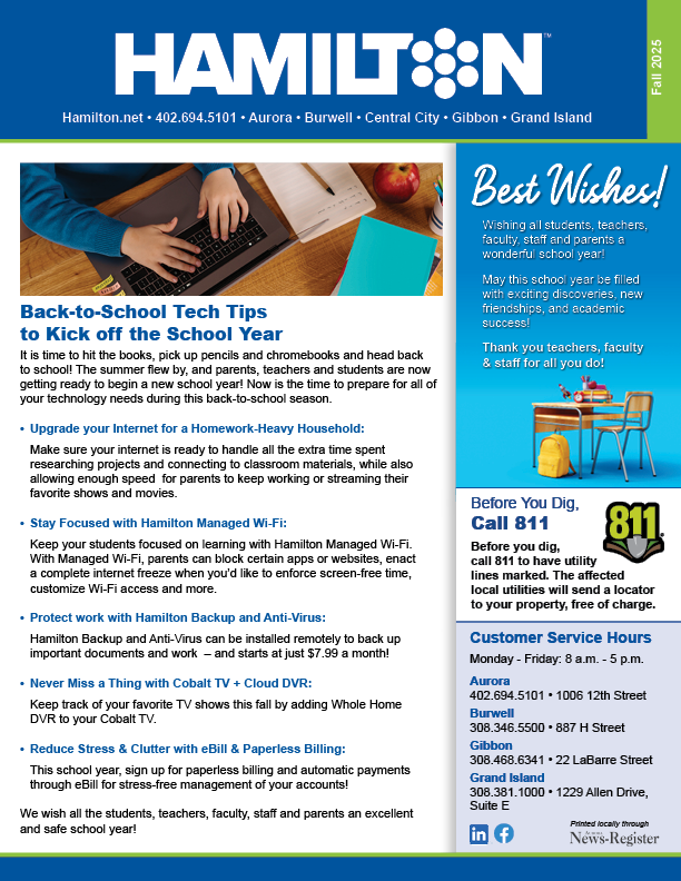 Hamilton fall newsletter front page